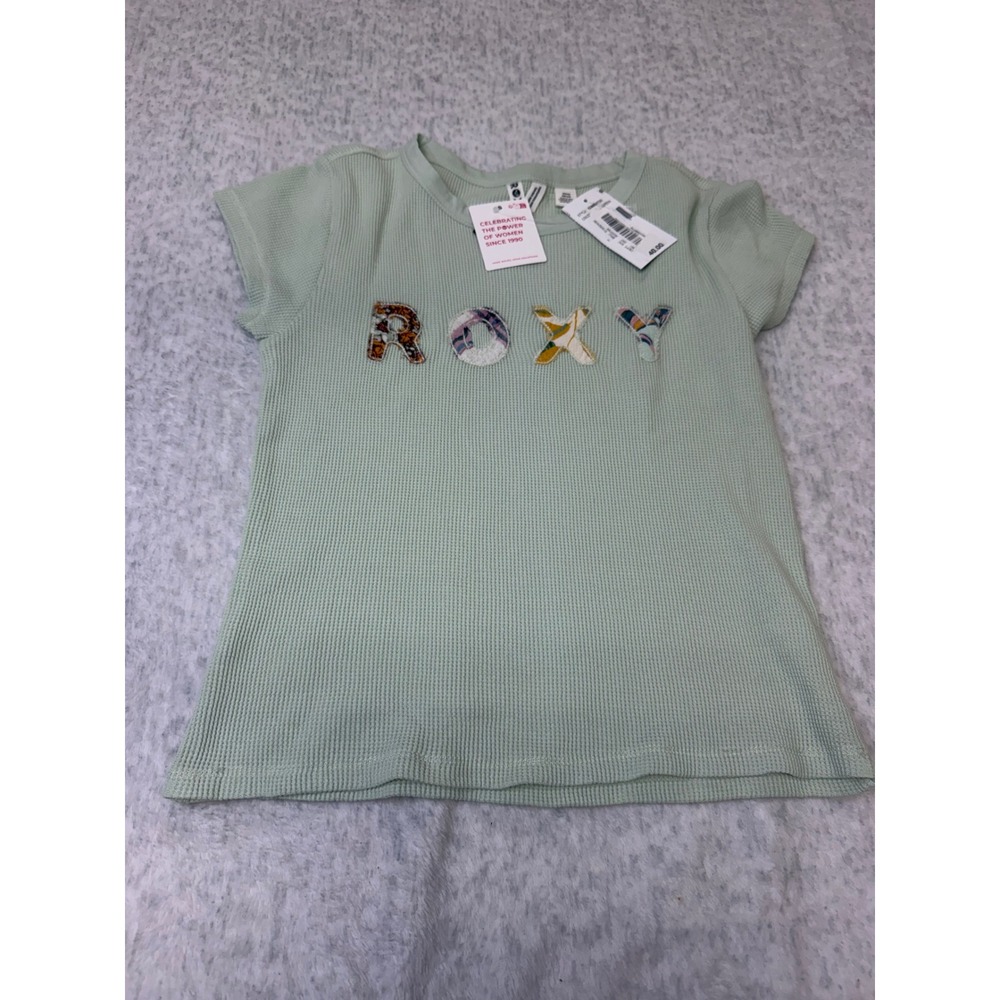 Roxy Womens Seafoam Green Waffle Knit Short Sleeve Logo Graphic Tee RZ40682ATD13